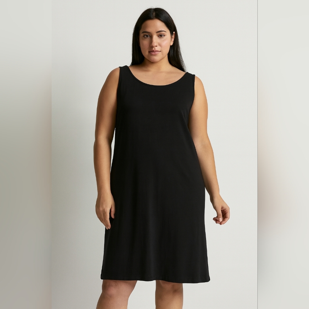 Elena Grunert Classic Black Sleeveless Midi Dress Minamalist Size 16 NWT